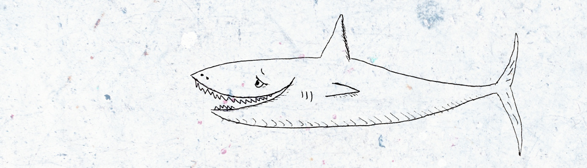 A line art drawing of a shark with a love sick expression on his face.