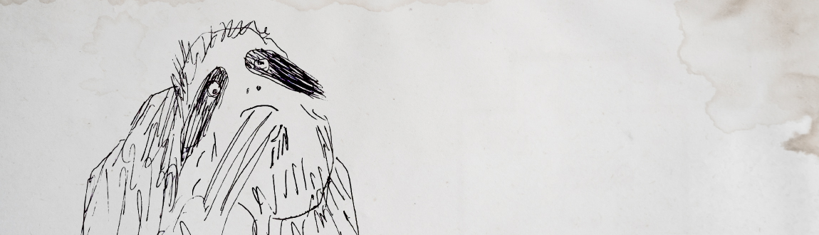 Ink drawing of an idle sloth on a background of stained paper