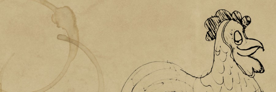An sketched line art drawing of a rooster with a vain expression