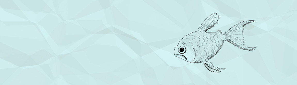 An ink drawing of a shy looking goldfish