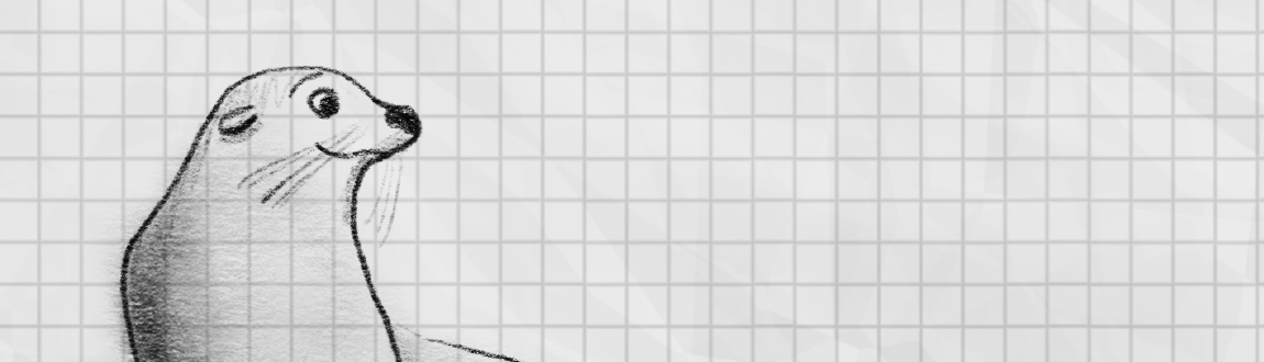 A pencil drawing of a seal with a kind expression